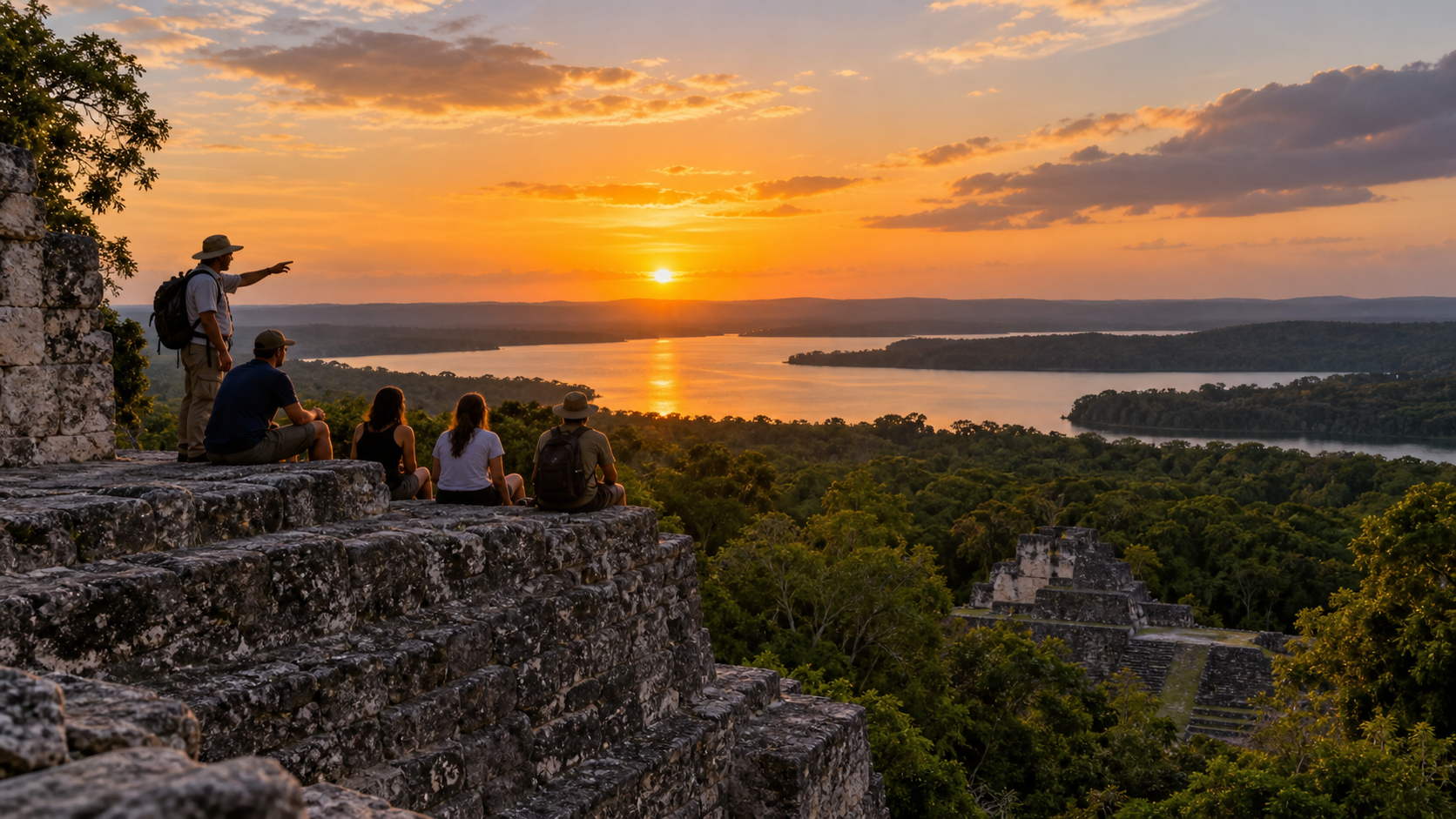 Yaxhá con atardecer